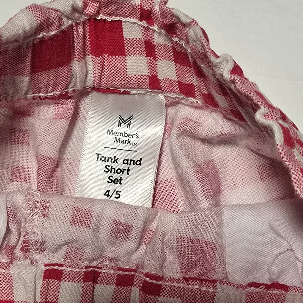 Girl's Size 4/5 Linen Blend 2-Piece Tank & Easy Pull-On Short Set - Red Gingham - Picture 6 of 8